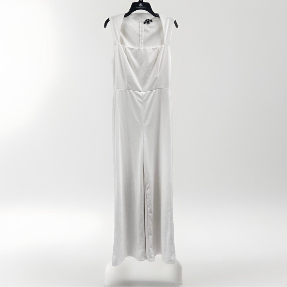 LULUS Jumpsuit Womens XL White Square Neck Lined Stretch Wide Leg